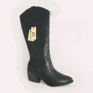 Madden NYC Boots Women's Sz 6 Tall Black Western Embroidered Pointed Block Heel